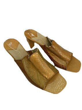 MODA SPANA Shoes Gold Sz 11 snakeskin pumps peep-tie heels